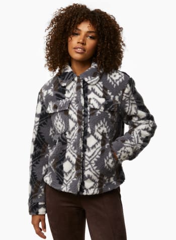 Printed Sherpa Jacket, Grey