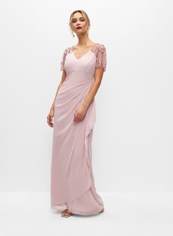 BA Nites - Beaded Sheer Sleeve Gown, Pink