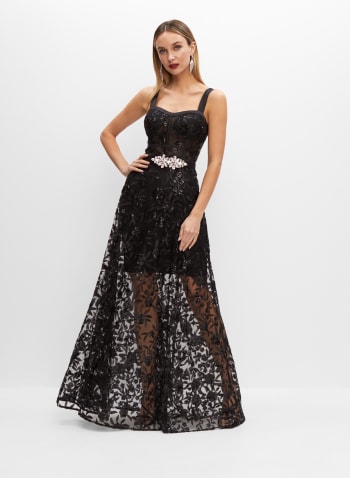 Sequin Bustier Dress, Black