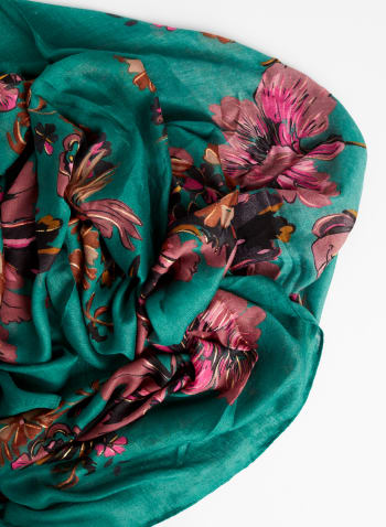 Foulard à motif floral et bords effilochés, Vert