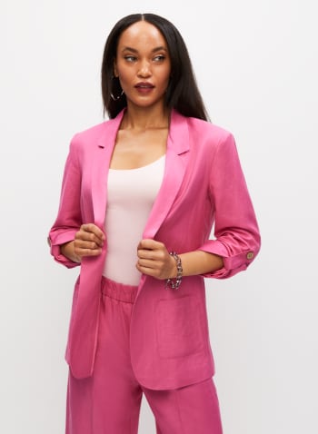 Open Front Linen Jacket, Pink Grapefruit