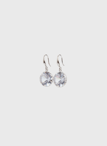 Round Faceted Stone Earrings, Silver