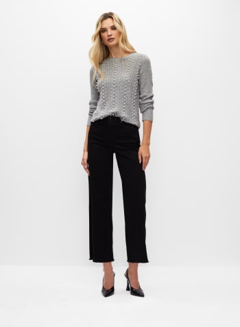 Pearl Detail Pointelle Sweater, Grey