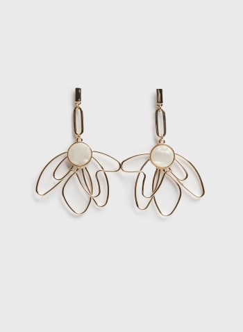 Abstract Wire Flower Earrings, Ivory
