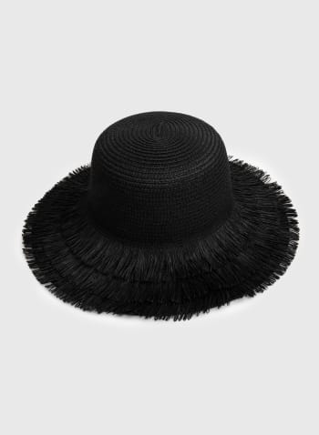 Fringe Detail Straw Hat, Black