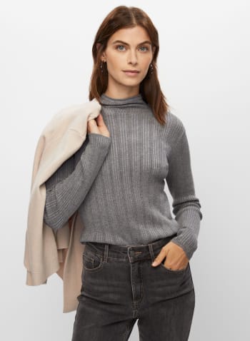 Pointelle Knit Sweater, Dark Cobblestone
