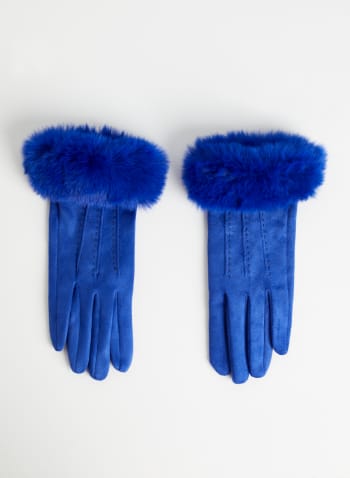 Faux Fur Gloves, Blue