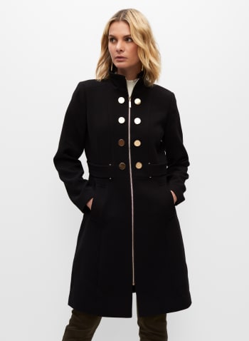 Structured Zip Front Coat, Black