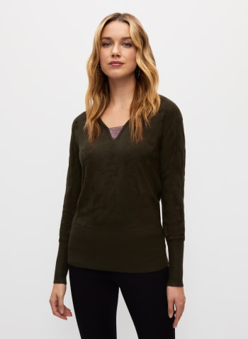 V-Neck Knit Sweater, Green