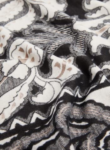 Abstract Floral Print Jacquard Scarf, Black Pattern