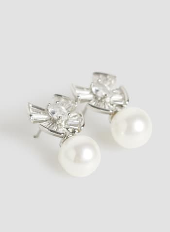 Boucles d'oreilles à perle et baguettes de cristal, Blanc cassé