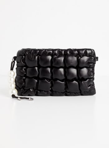 Padded Quilted Pearl Detail Bag, Black