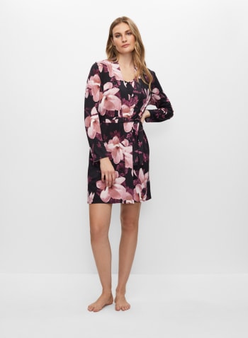 Floral Robe & Sleepshirt Set, Black Pattern