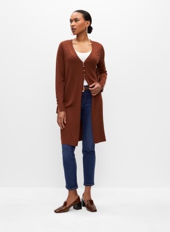 Button Detail Duster Cardigan, Brown