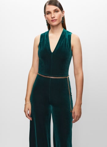 Velvet Belt Detail Jumpsuit, Deep Emerald