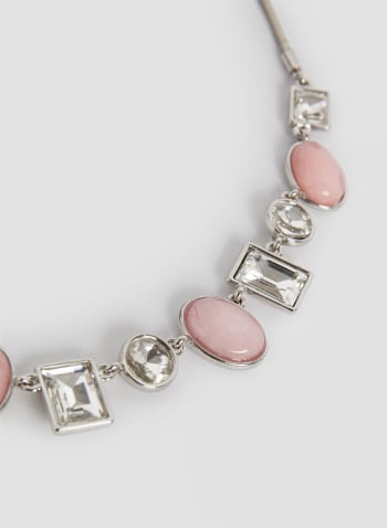 Geometric Stone & Crystal Necklace, Pink