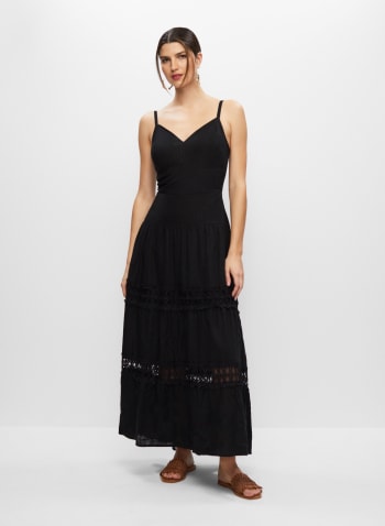 Lace Detail Tiered Maxi Dress, Black