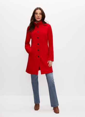 Button Front Trench Coat, Red