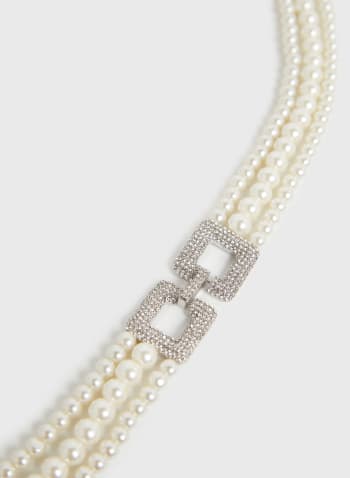 Collier de perles à inserts en cristal, Blanc perle