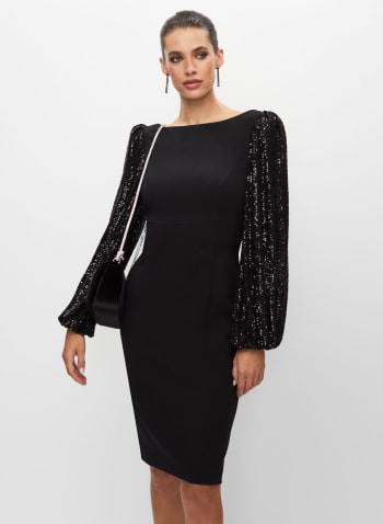 Sparkle Bouffant Sleeve Dress, Black