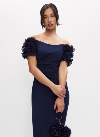 Off-the-Shoulder Ruffle Detail Dress, Blue