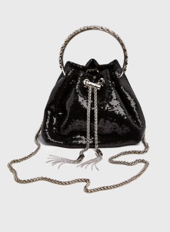 Sequin Bucket Bag, Black