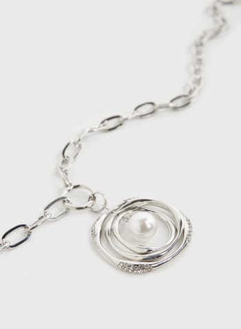 Collier long à pendentif cercles et perles, Blanc perle