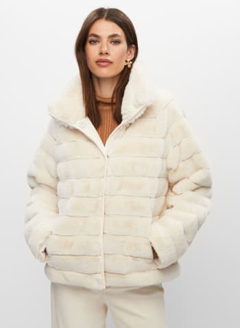 Vegan Fur Reversible Coat, Ecru White