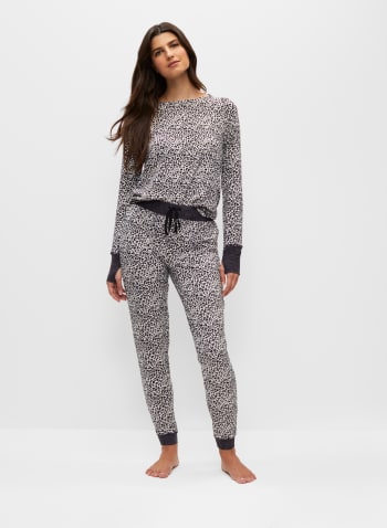 Ensemble pyjama à motif léopard et rayures, Noir