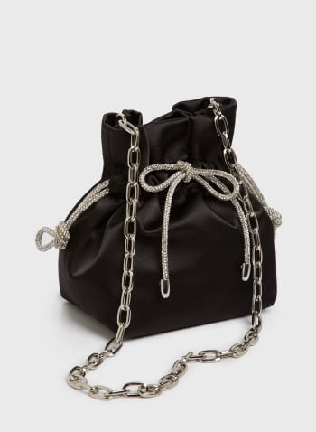 Crystal Bow Satin Bag, Black
