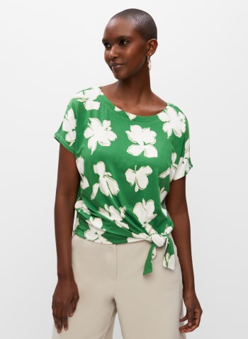 T-shirt à motif floral et lien à nouer, Motif vert