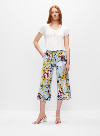 Tropical Pull-On Culotte Pants, Blue