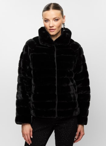 Vegan Fur Reversible Coat, Black
