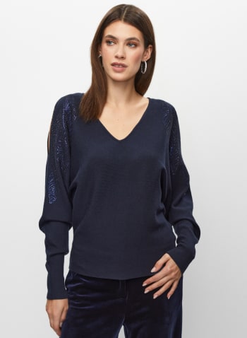 Sequin Detail Dolman Sleeve Sweater, Deep Sapphire