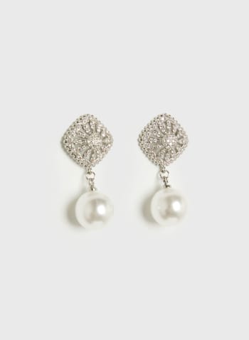 Boucles d'oreilles à cristaux et perles, Blanc perle