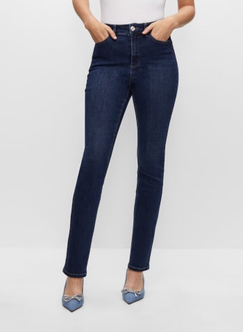 Crystal Detail Slim Leg Jeans, Blueberry