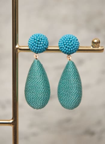 Boucles d'oreilles à perles de rocaille et pendentif en corde, Bleu