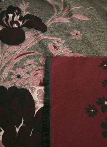 Écharpe à motif floral et bord effiloché, Merlot rouge