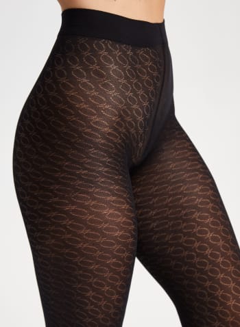Mura - Moon Embroidered Tights, Black