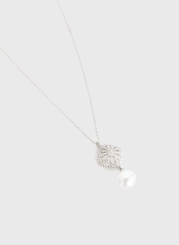 Collier à pendentif géométrique et perle, Blanc perle