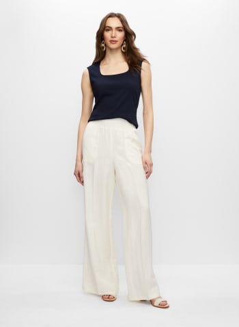 Linen-Blend Pull-On Pants, Ivory