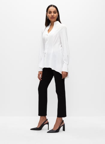 Asymmetric Crystal Button-Up Shirt, Off White