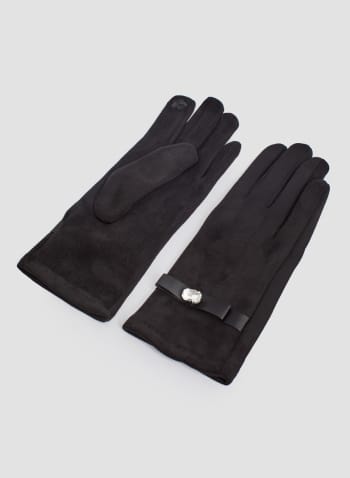 Faceted Stone Detail Gloves, Black