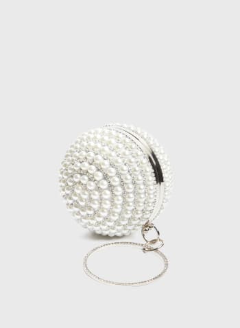 Pearl & Crystal Ball Clutch, Silver