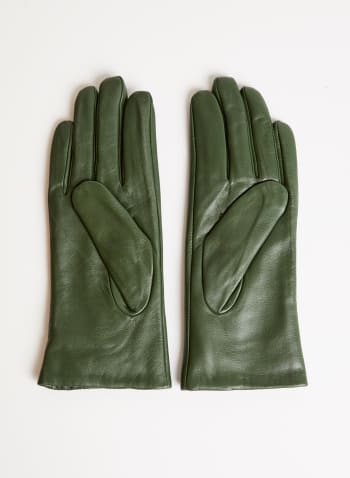 Vertical Stitch Leather Gloves, Green