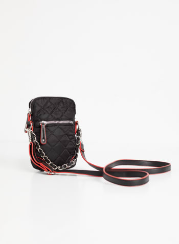 Quilted Contrast Trim Phone Bag, Black