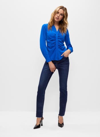 Ruched Satin Blouse, Blue
