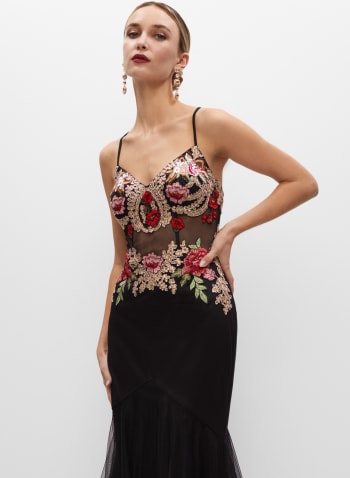 Embroidered Corset Detail Gown, Black