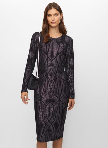 Glitter Geometric Motif Dress, Black Pattern