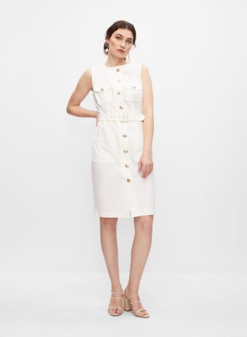 Button-Down Belted Dress, Ivory